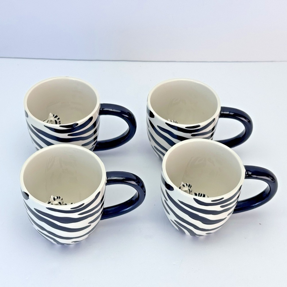 Set Of 4 Zebra Surprise Mug Pier 1 Imports Peek a Boo Coffee Mug Cup Collectible